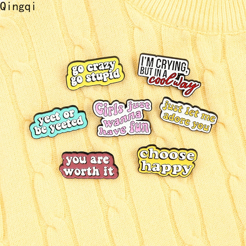 Bros Pin Enamel Desain Kutipan Choose Happy You Are Worth It Untuk Kerah Kemeja Denim