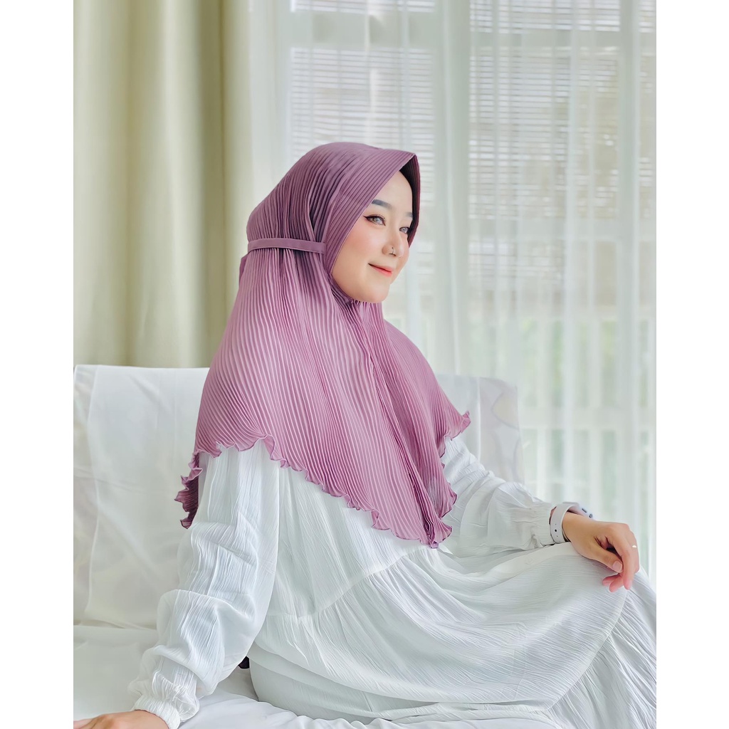 𝗖𝗮𝗿𝗲.𝗶𝗻 Bergo Instant Pet Plisket or Khimar Pet Plisket Instant Tali DIAMONDCREPE PREMIUM