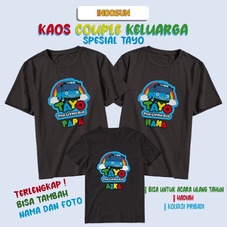 [ FREE NAMA ] Baju Kaos custom Anak Dan Dewasa Motif Tayo - Kaos Anak Tayo - gambar bebas desain suk