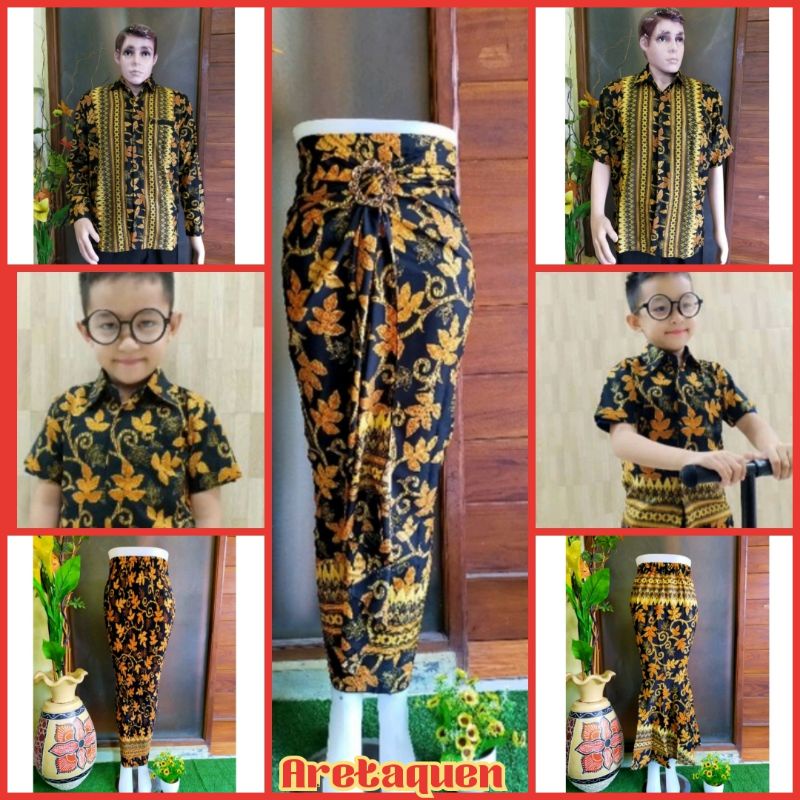 Couple Keluarga batik pepaya gold/Couple kondangan kemeja batik rok plisket rok lilit kemeja pria