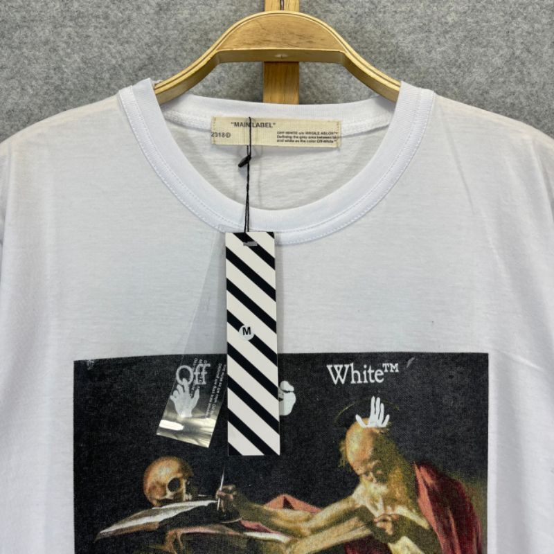 KAOS T-SHIRT OFF WHITE CARAVAGGIO HITAM PREMIUM BESTSELLER FULLTAG &amp; LEBEL