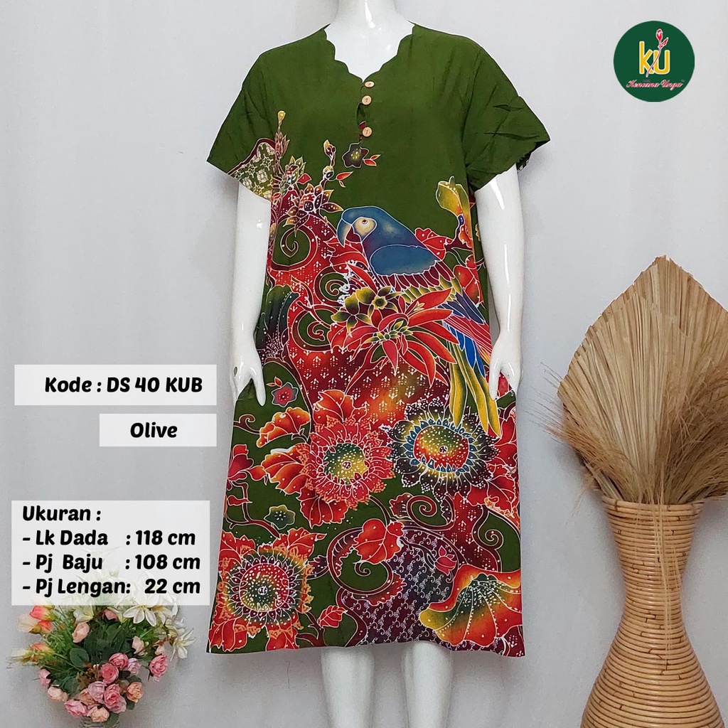 COD DS40 KUB | Daster Batik Kencana Ungu Asli Label Biru Ukuran Jumbo | Baju Santai Tidur Wanita Dewasa Kancing Depan Busui Friendly Motif Terbaru-Olive D