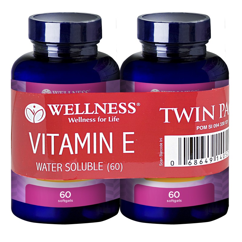 Wellness Natural Vitamin E 400 I.U 60 Sofgel water soluble Kesehatan kulit  Twin Pack (B690083)