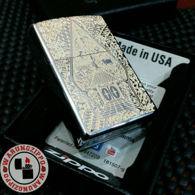 Korek api zippo high polish chrome batik wayang rumahan grafir custom