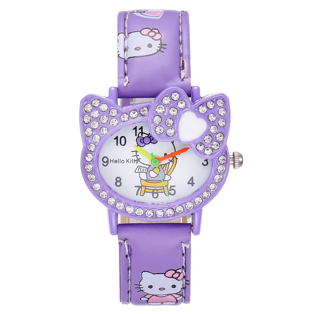 HELLO KITTY JAM TANGAN KULIT FASHION MURAH IMPOR HARGA GROSIR  JAM TANGAN MURAH CEWEK WATCH A22-ungu