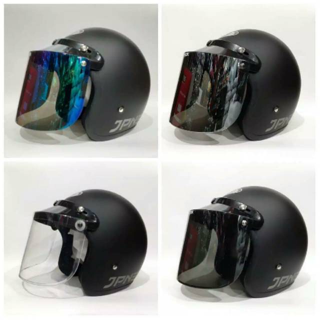 Helm Bogo Retro Jpn Hitam Doff Kaca Datar Injak Shopee Indonesia