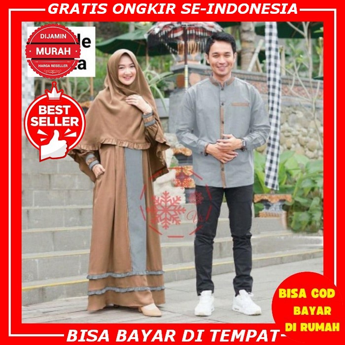 Batik Couple Gamis Modern Baju Pasangan Jumbo Kondangan Suami Istri Terbaru Gaun Pesta Muslimah Eleg