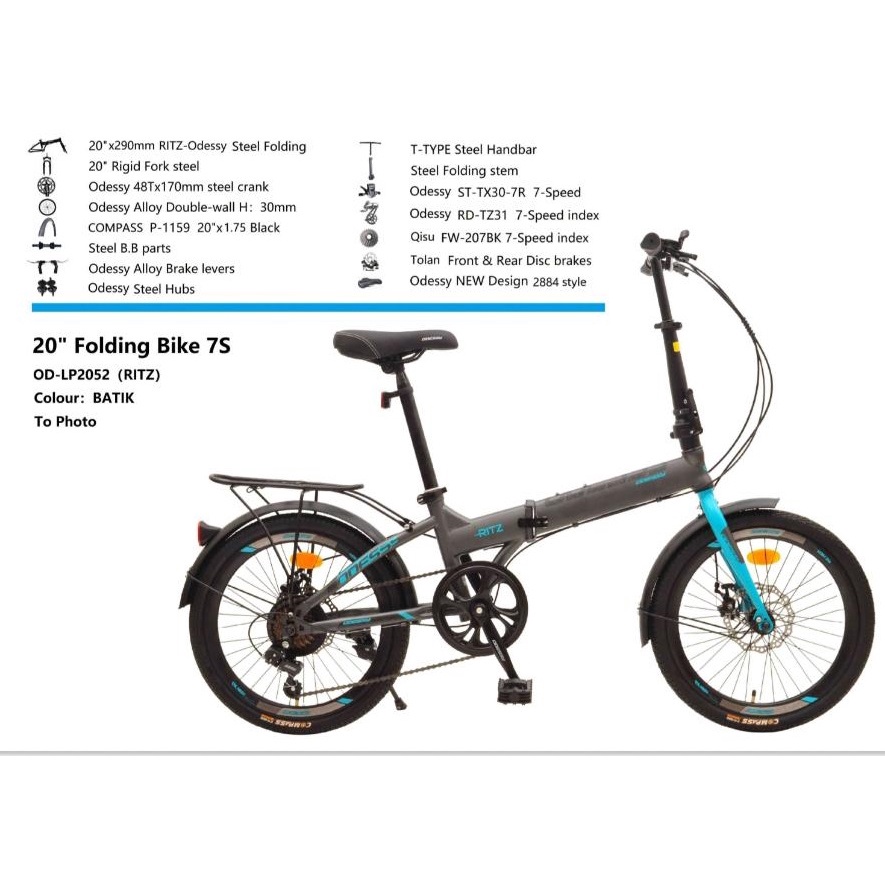 Sepeda Lipat Odessy RITZ 20 Inch 7 Speed Alloy Garansi SNI-Grey Blue