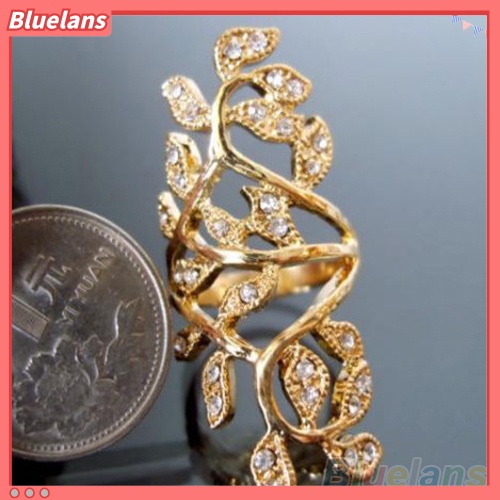 Bluelans Cincin Knuckle Desain Daun Hollow Hias Berlian Imitasi Untuk Wanita