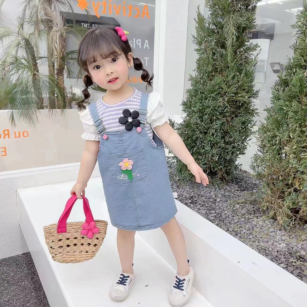 Overall anak perempuan baju kodok jins anak perempuan baju kodok 2in1 rok jins 1-4 thn