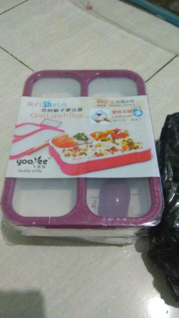 Kotak Makan Lunch Box Yooyee 3 Sekat / Grid Leak Proof / Anti Bocor Bento / Kotak Bekal