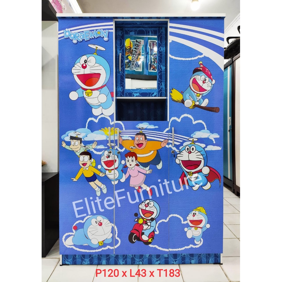 Lemari pakaian baju 3Pintu / lemari pakaian 3 pintu DORAEMON / Lemari baju 3pintu karakter doraemon 
