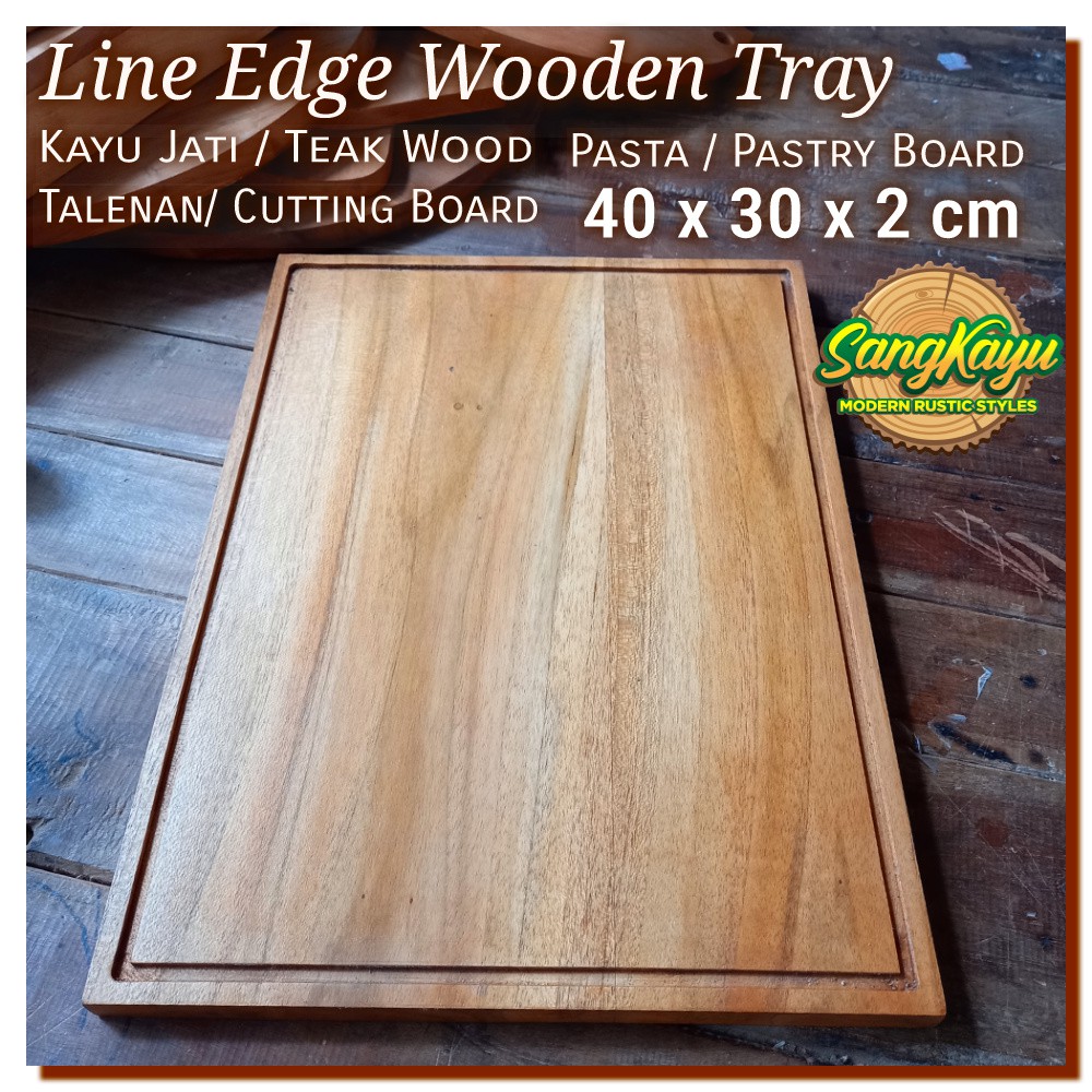 Nampan kayu jati line edge 40x30x2cm talenan kayu jati Cutting Board