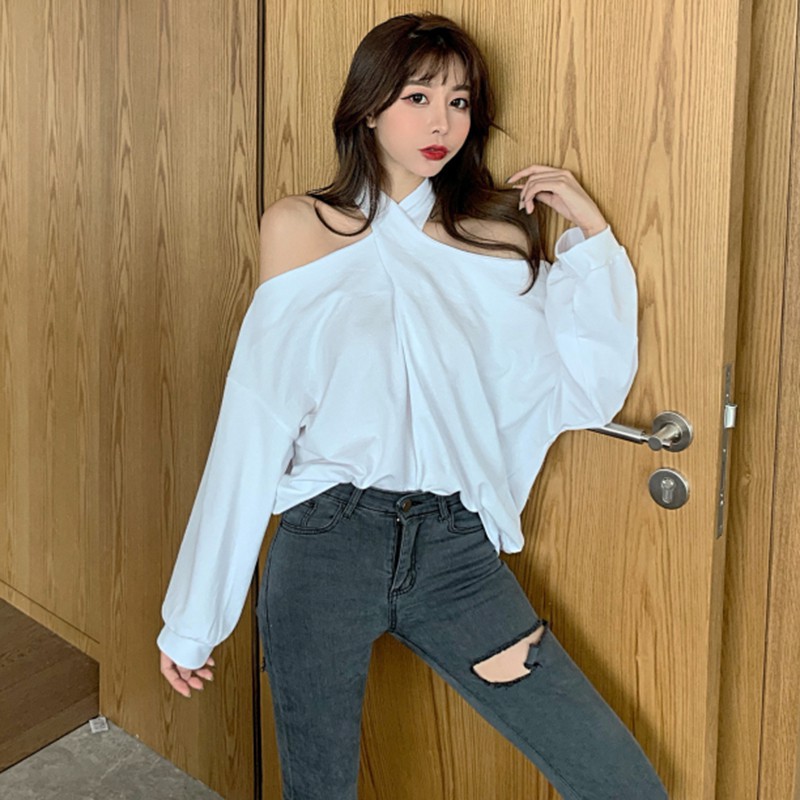  Kaos  T Shirt Model  Longgar Lengan Panjang Tanpa  Tali Kerah  