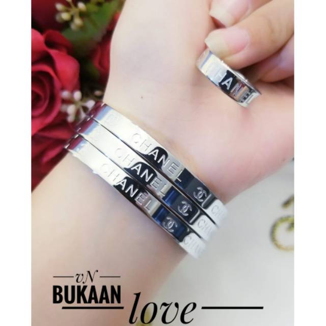 PROMO TERMURAH Set Perhiasan TITANIUM Anti Karat Cincin Gelang Ring Chanel Silver Anti Luntur Xuping