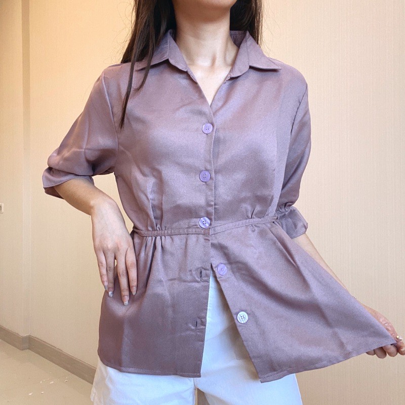 JODIE Blouse Kemeja 3/4 Sleeves with Full Button Adjustable Waist Straps 0093