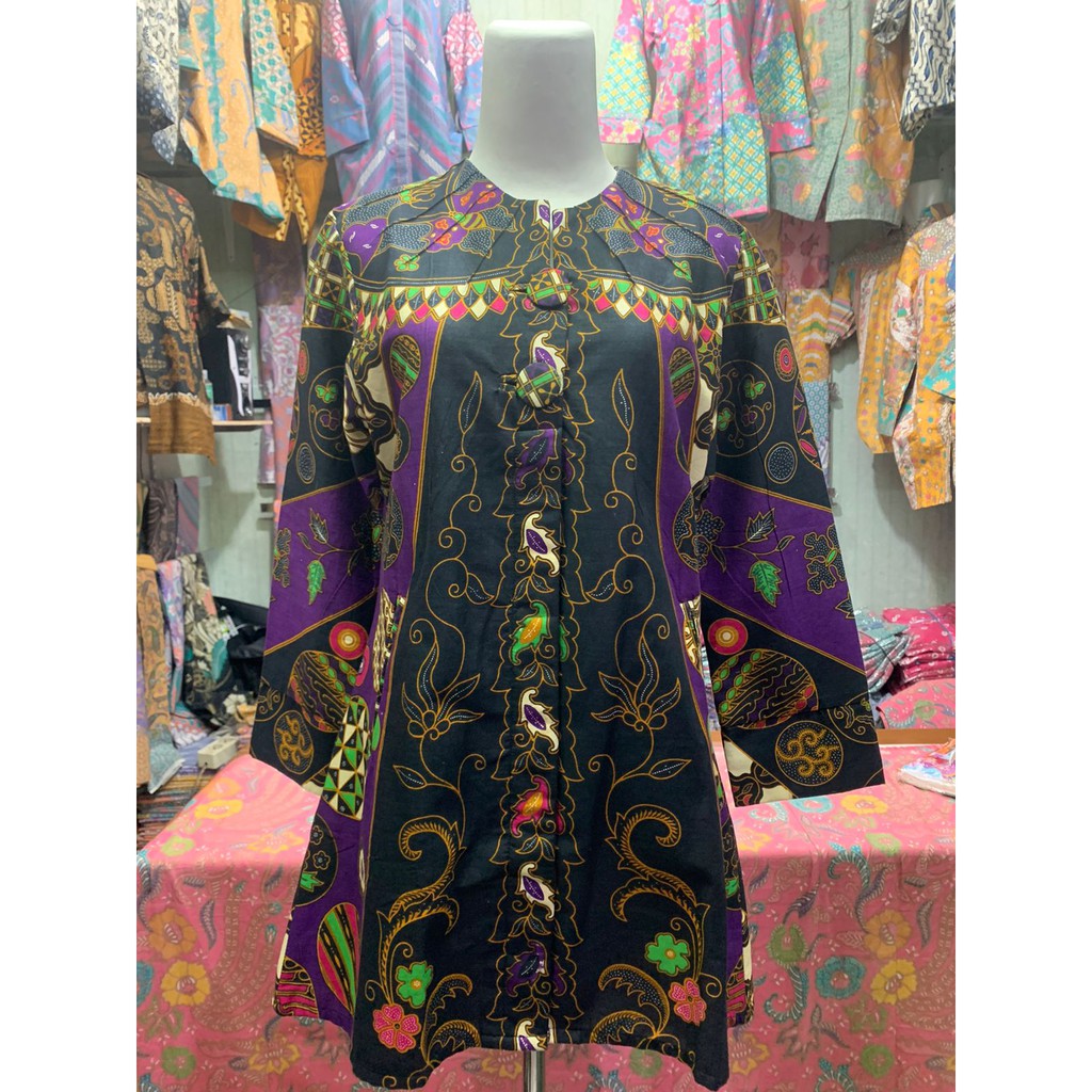 tunik batik premium warna ungu lasem dengan lapis puring trikot