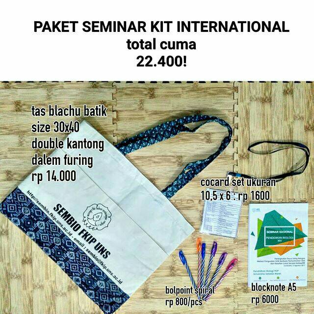 

PAKET GOODYBAG SEMINAR MURAH BERKUALITAS PREMIUM! (TOTEBAG BLACHU, BLOCKNOTE, COCARD, BOLPOINT)