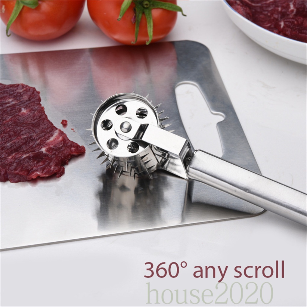 [HOUSE2020]Meat Tenderizer Roller Stainless Steel Rolling Hammer Needle Seasoning Stick for Steak Chicken Pork Beef