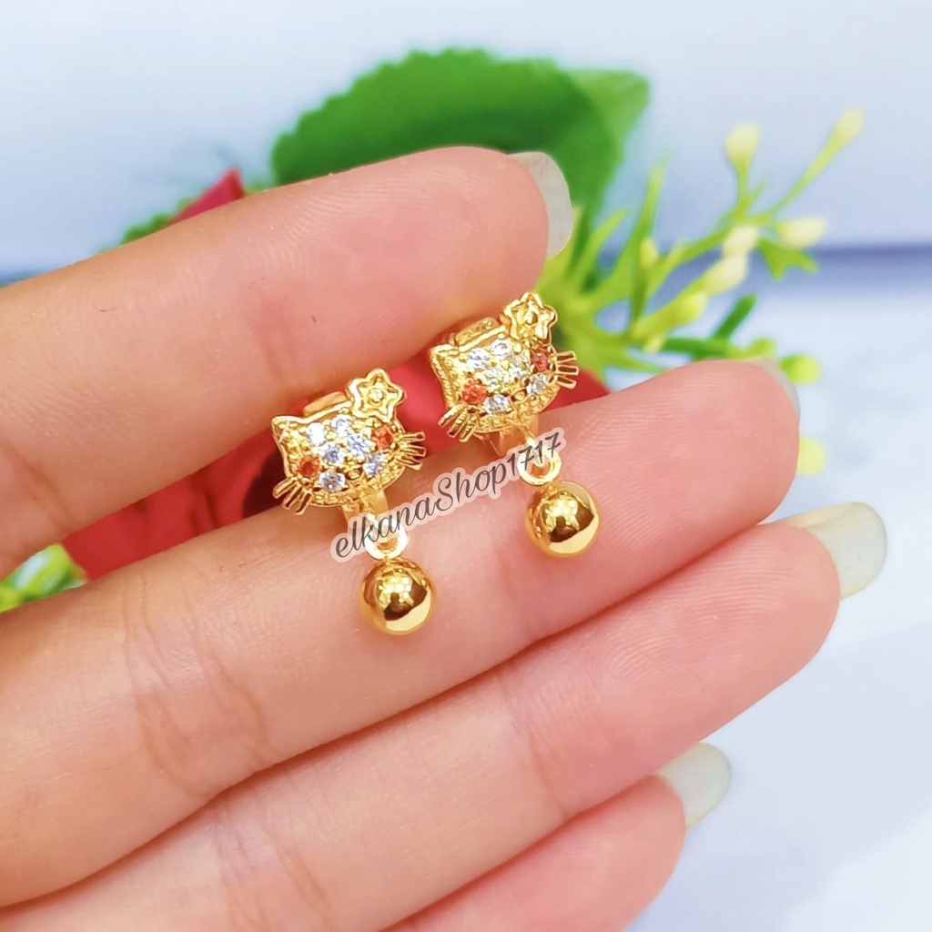 ANTING ANAK-ANAK HELLO KITTY JEPIT PERMATA/CLIP PERHIASAN LOGAM EMAS ANTI KARAT