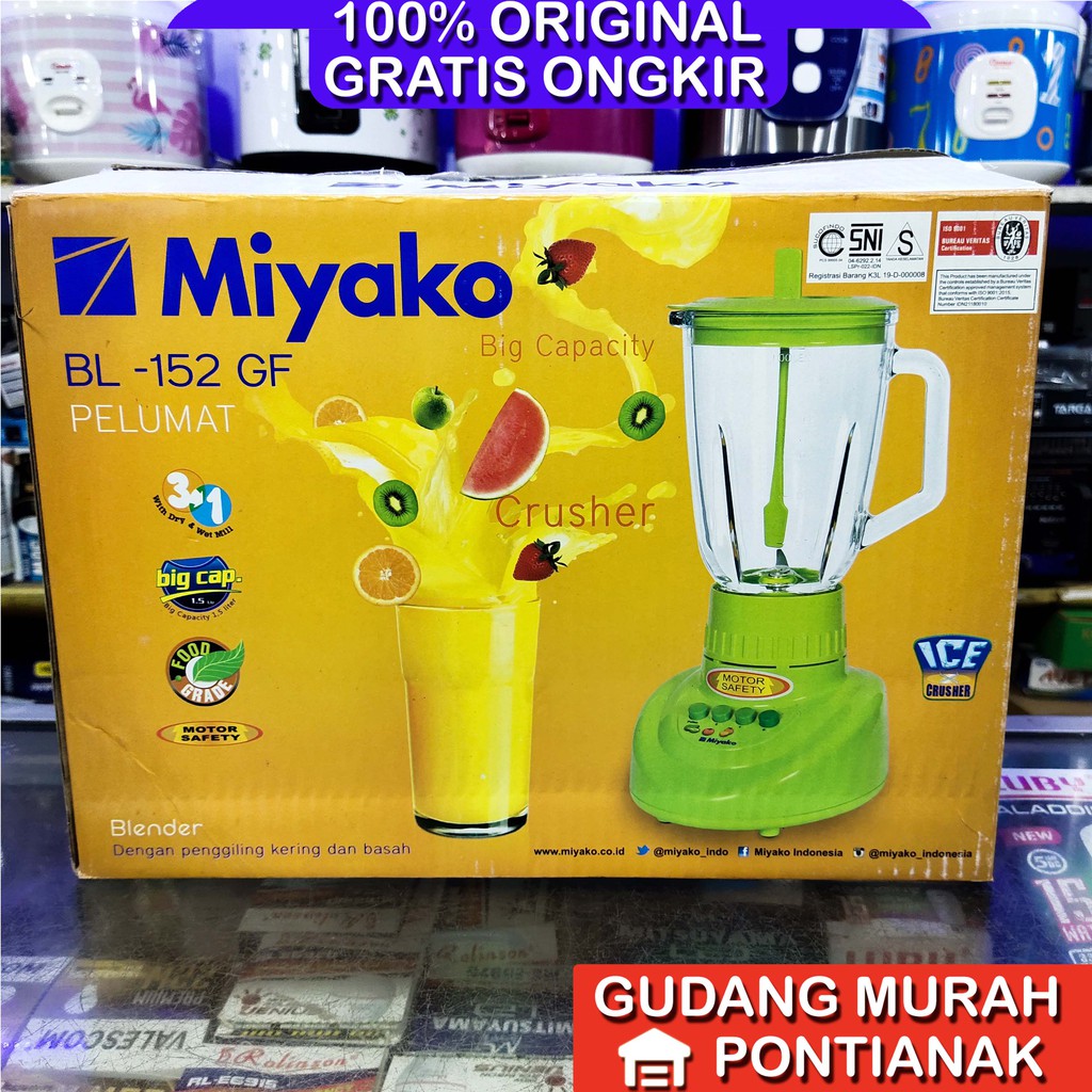 Blender Miyako BL 152 GF 1,5 Liter 1.5 kapasitas besar Kaca 3in1 pelumat bumbu kering dan basah jus