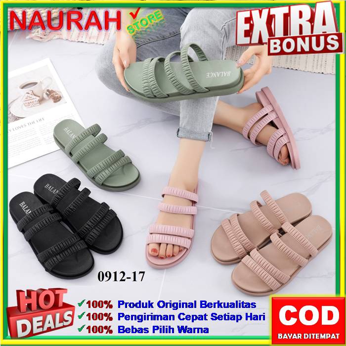 Sandal Wanita Balance 0912 17 Slop 4 Tali Jelly Garis Tebal Empuk Anti Slip