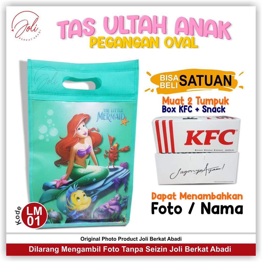 

TAS ULTAH ANAK / LITTLE MERMAID 01 / GOODIE BAG / PEGANGAN OVAL / SPUNBOND / TAS PESTA ANAK