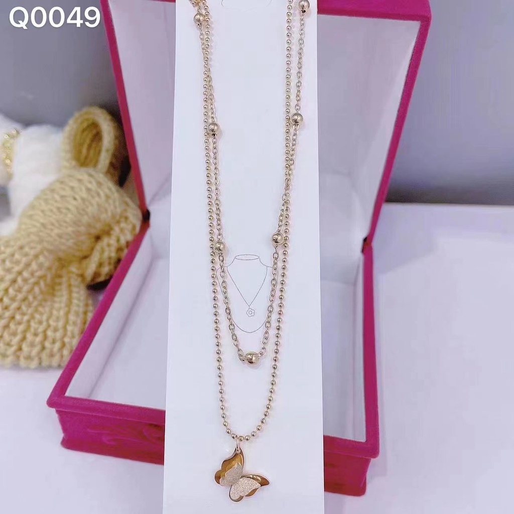 COD! kalung titanium wanita kupukupu 2layer anti karat import