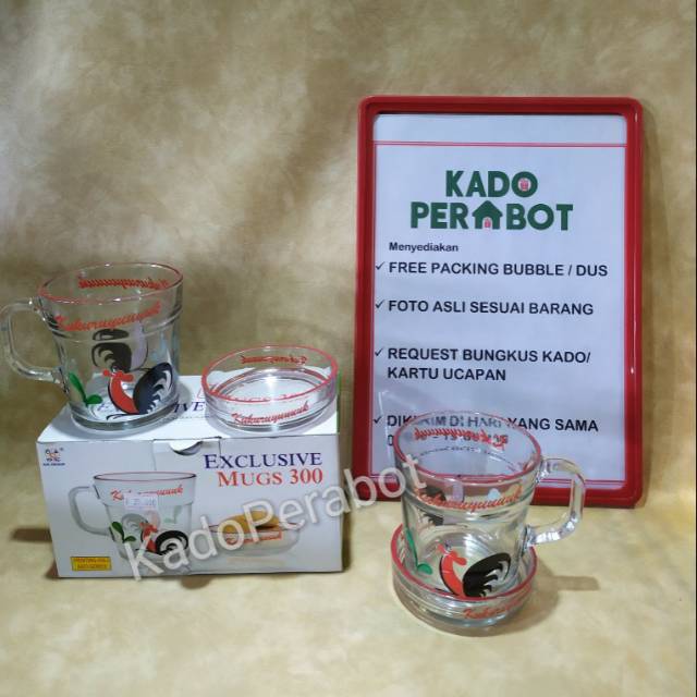 Kado Mug Ayam Isi 2Pcs - gelas tatak kaca motif ayam - gelas motif ayam cantik