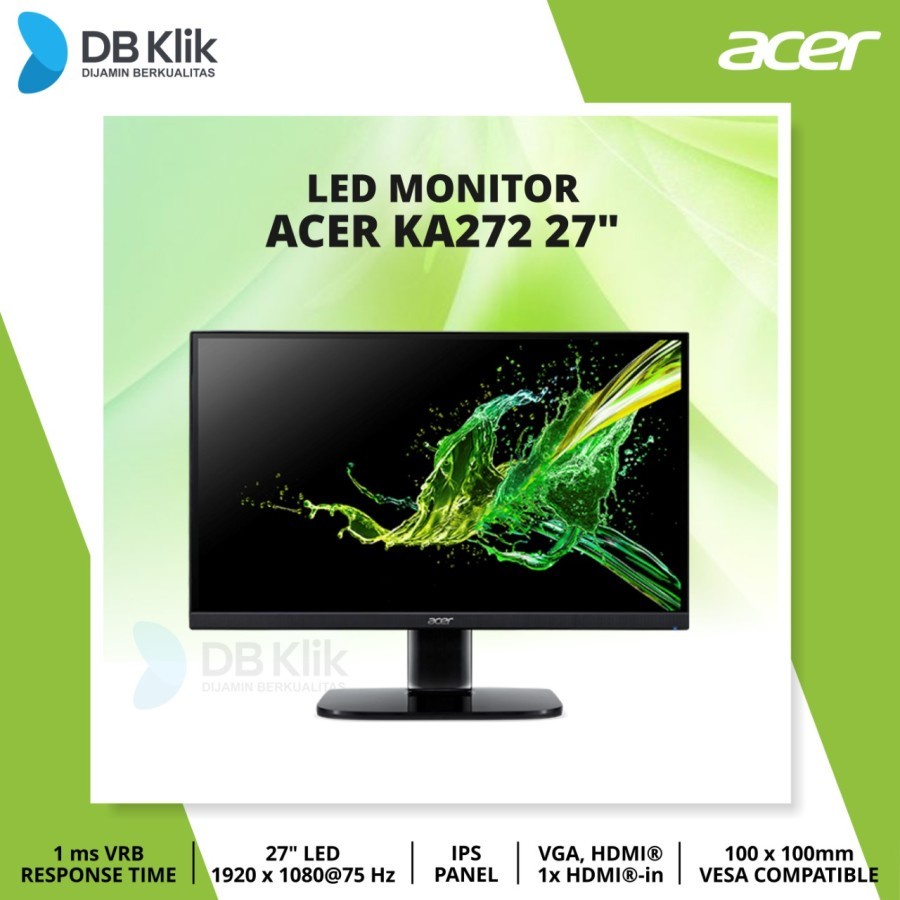 LED Monitor ACER KA272 27 Inch 75Hz IPS Full HD HDMI VGA (ACER KA 272)