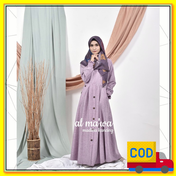 Tren Baru** Gamis Remaja Polos Model Terbaru Kekinian 2021/ Baju  AT901  Madina Model Kancing - Dust