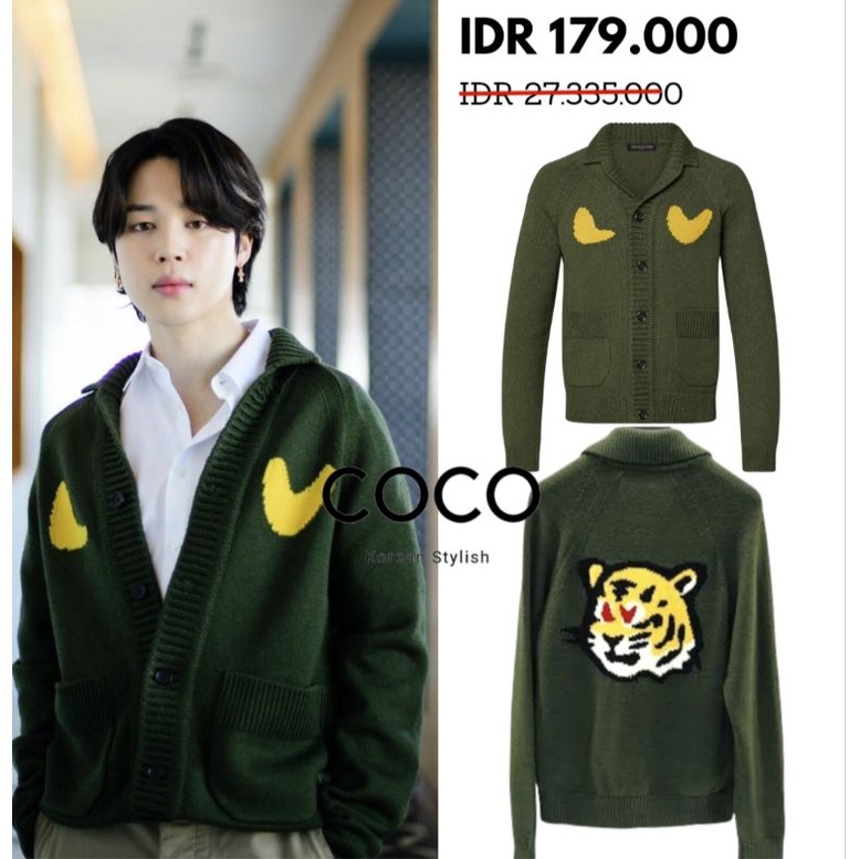 Sweater cardigan jaket rajut tiger bts jimin taehyung jungkook jhope rm namjoon permission to dance 