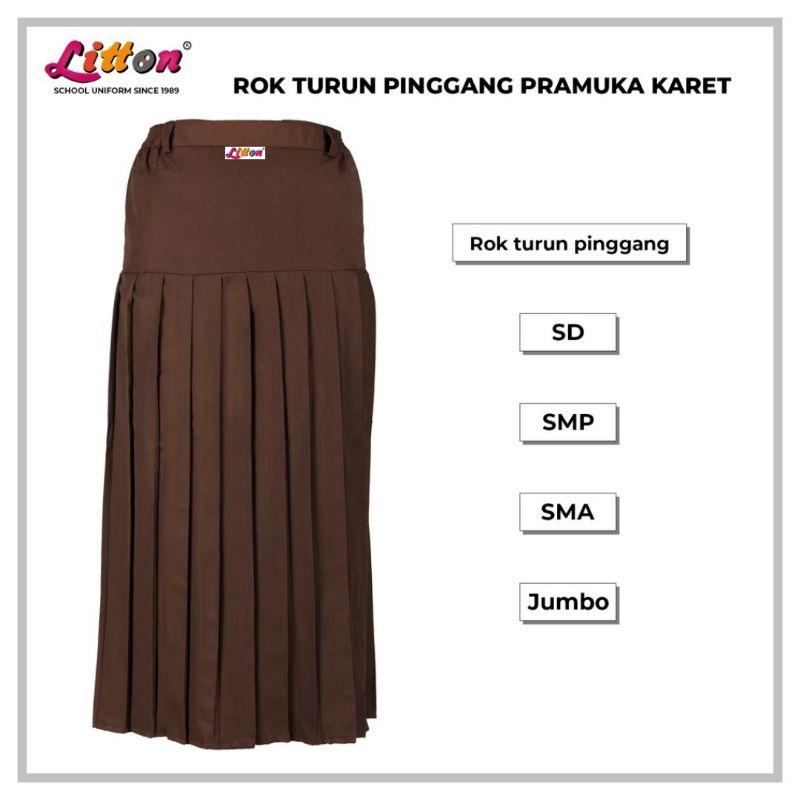 LITTON Rok Sekolah Pramuka Span Plisir Panjang SD SMP SMA JUMBO Turun Pinggang Karet / Seragam Sekol