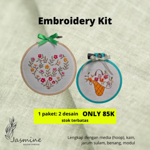 Paket Sulam Tangan (DIY EMBROIDERY KIT) / KIT menyulam pemula / sulam tangan pemula / alat jahit