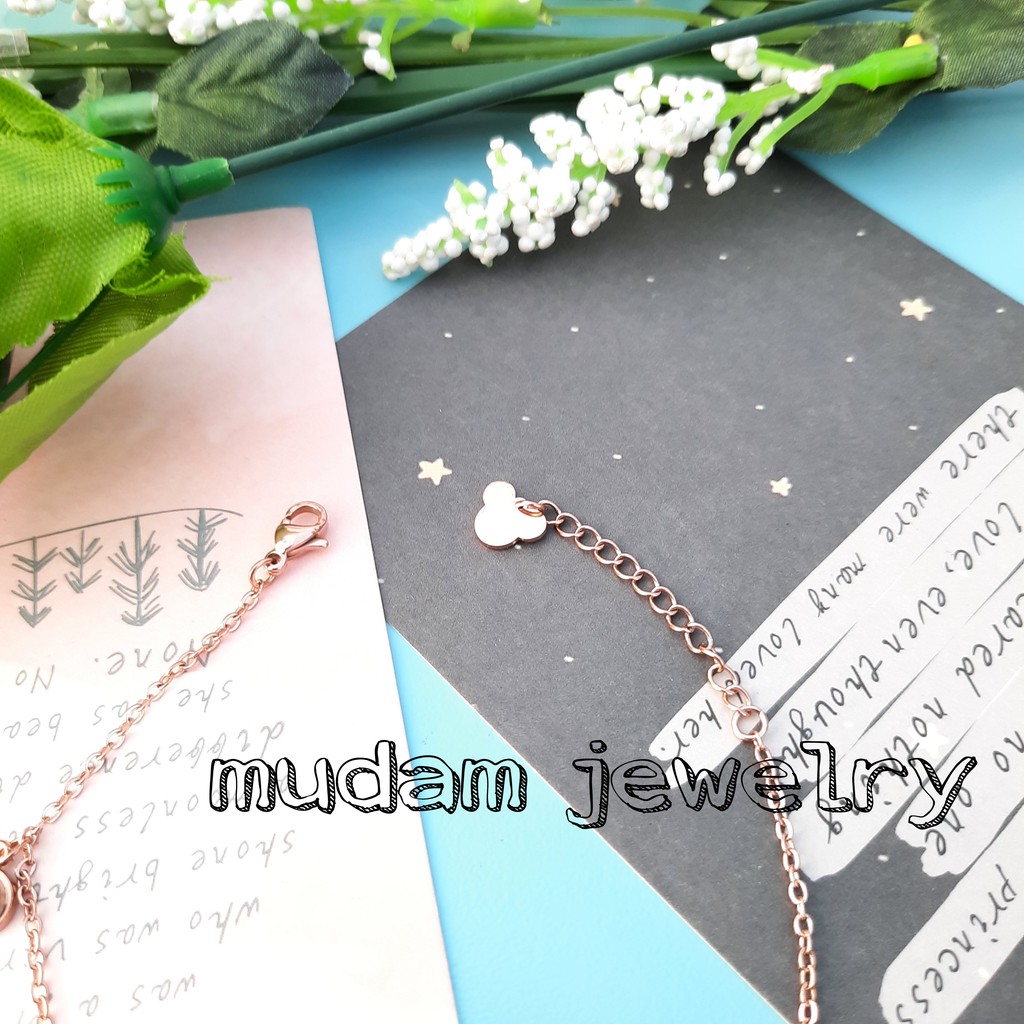 Gelang Tangan Rantai Titanium Minnie  Dengan Kristal Artifisial