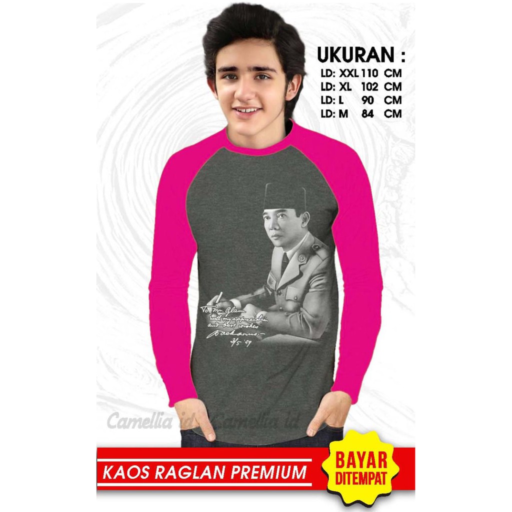 Kaos Raglan (SOEKARNO)/Kaos Pria Lengan Panjang/ Kaos Pria/ Kaos Cowok/ Kaos Oblong/Misty