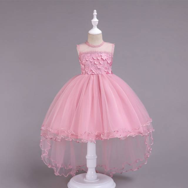 POLLY DRESS PESTA ANAK PEREMPUAN BIRU PINK / GAUN TUTU NATAL BUNGA BLUE IMPORT MURAH BAGUS