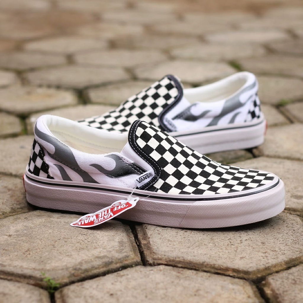 PROMO Vans Slip On Checkerboard Flame Premium | Trend Sepatu Slip On Pria dan Wanita Terbaru