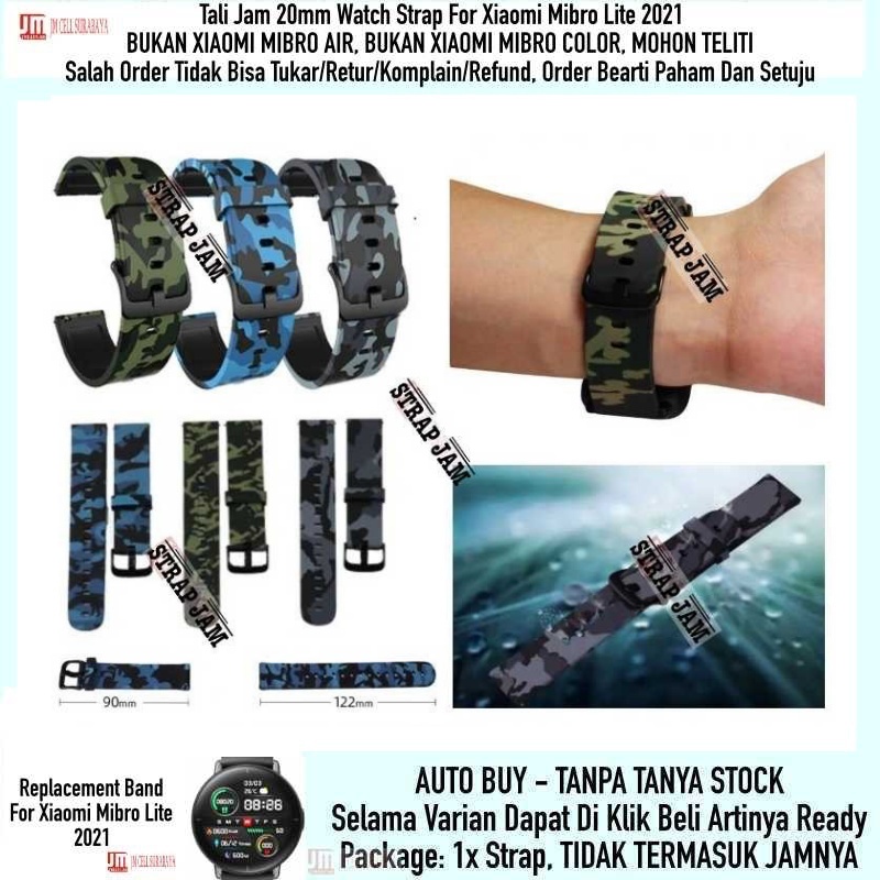 Strap Mibro Lite - 20mm Tali Jam Tangan Rubber Sililkon Motif Camo Army