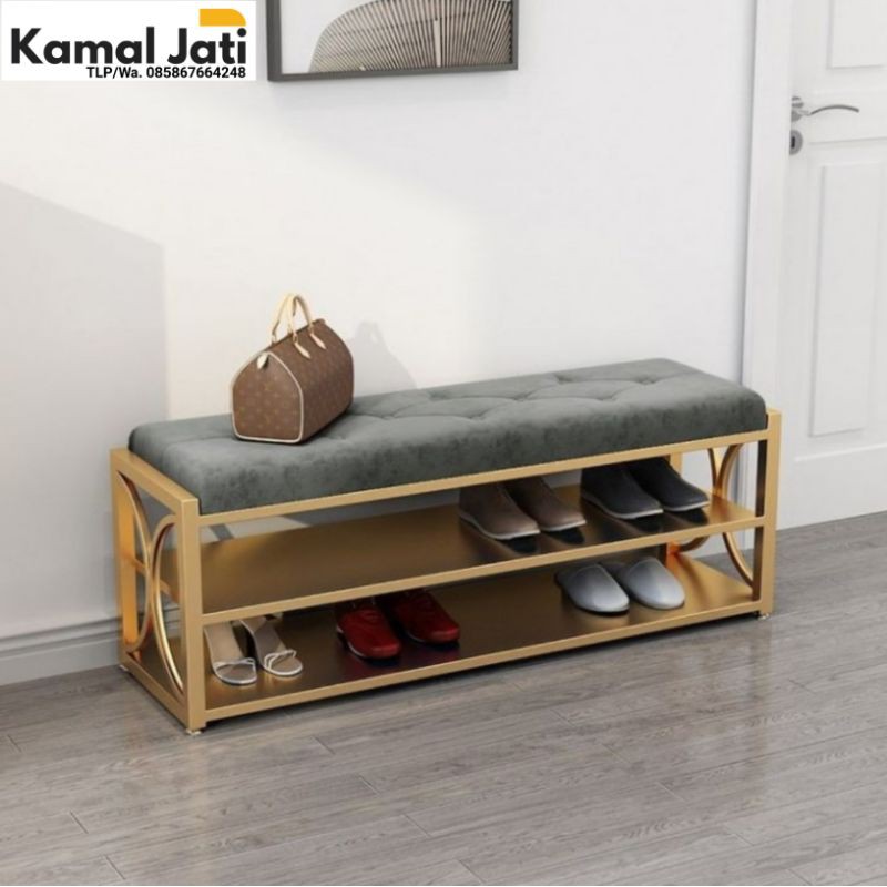 Bangku rangka besi kombinasi busa terbaik, rak sepatu terbaru