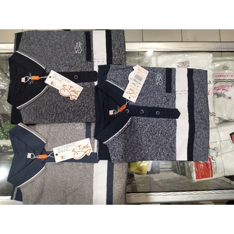 kaos kerah ie tuna kombinasi 3 warna/ motif size L