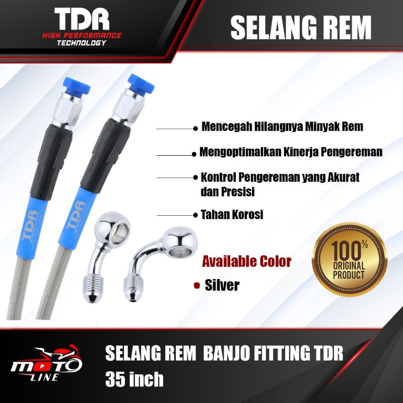 Selang Rem TDR 35 inch (90Cm) Fitting Banjo 30 Degree