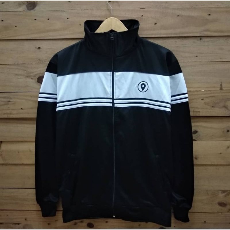 jaket tracktop hitam garis putih