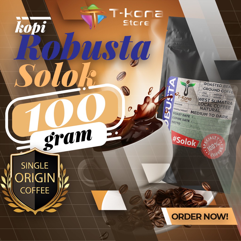 

Kopi Robusta Bubuk Hitam Biji Roasted Bean Solok Sumatera Barat Specialty Coffee 100 gram