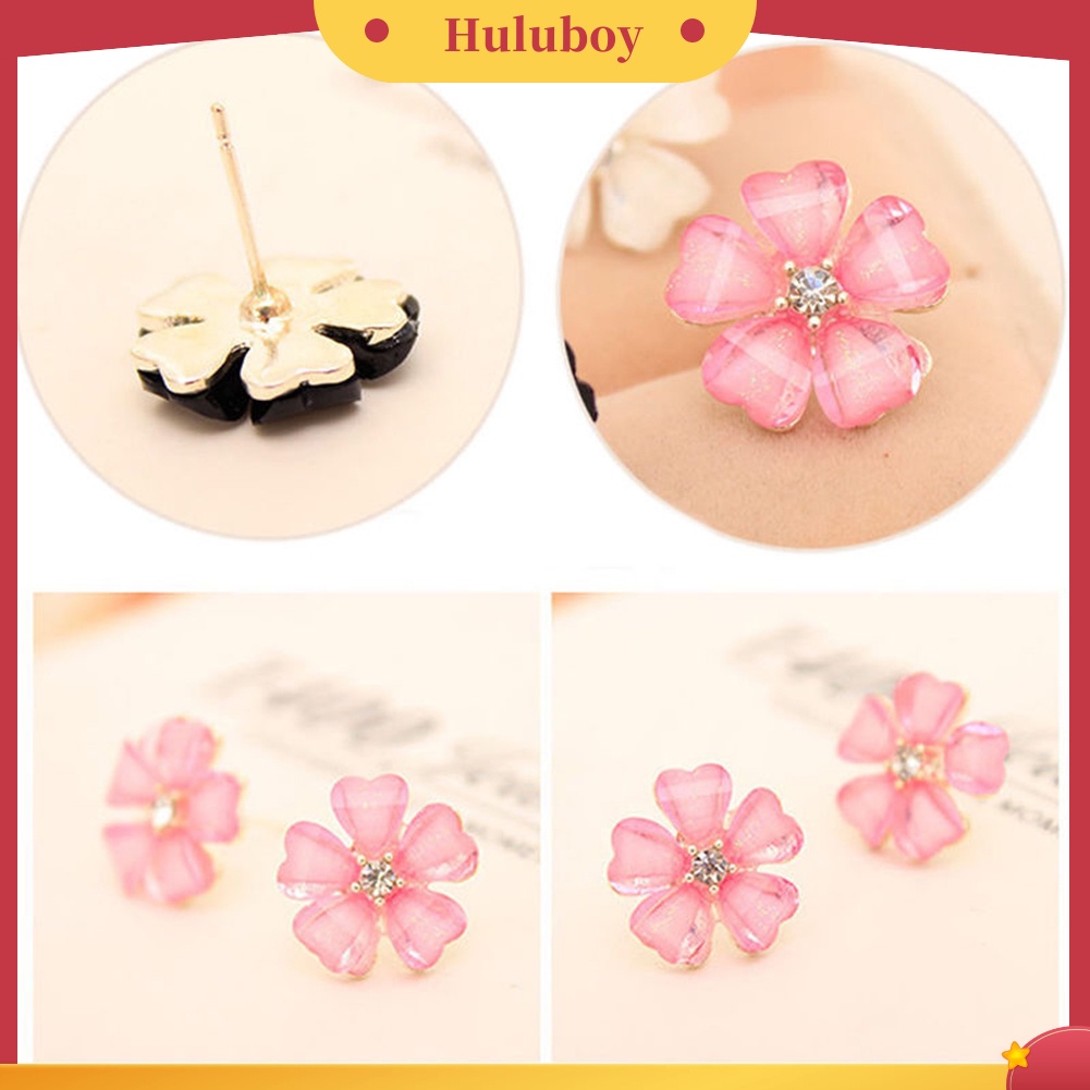 Hu Hu Hu Hu Hu Alat Bantu Pasang Kacamata♡ Anting Tusuk Motif Bunga Hias Berlian Imitasi Elegan Warna Silver Untuk Wanita