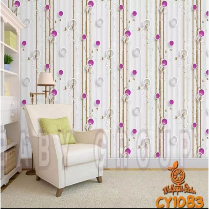 Wallpaper dinding Ukuran 45cmx 10m motif Polkadot Pink cy1083 karakter premium pvc