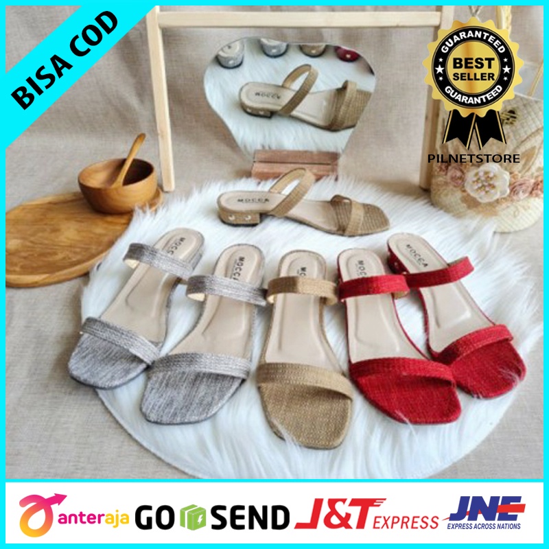 Bi300 Sandal Wanita Hak Tahu Kaca Sendal Kondangan Selop Pesta Terbaru