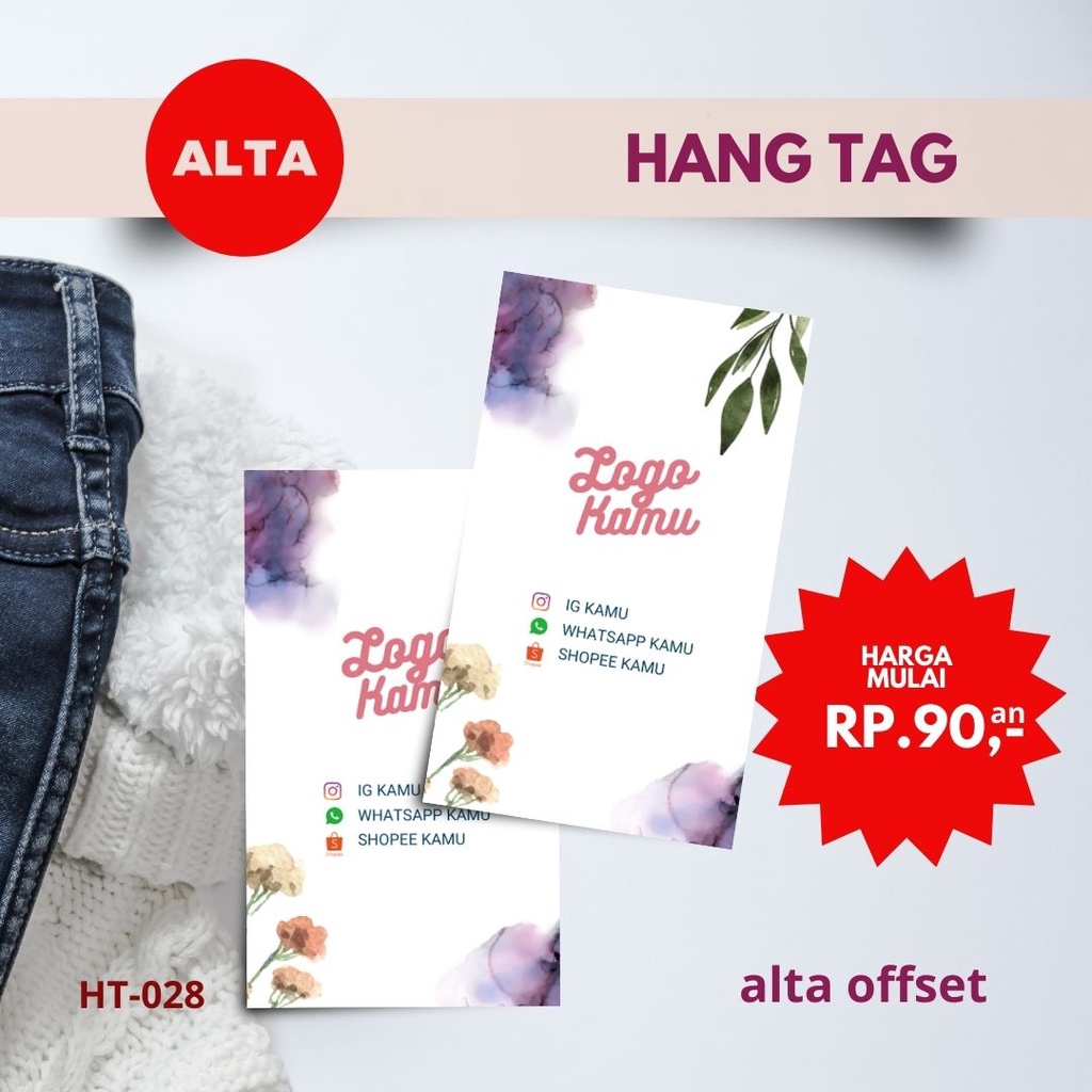 

Hang Tag Baju | Label Baju | Label Produk | Label Merk | Hampers | Bingkisan Kode : HT028 ( Min. Order 130 pcs ukuran 3,5 x 6 cm )