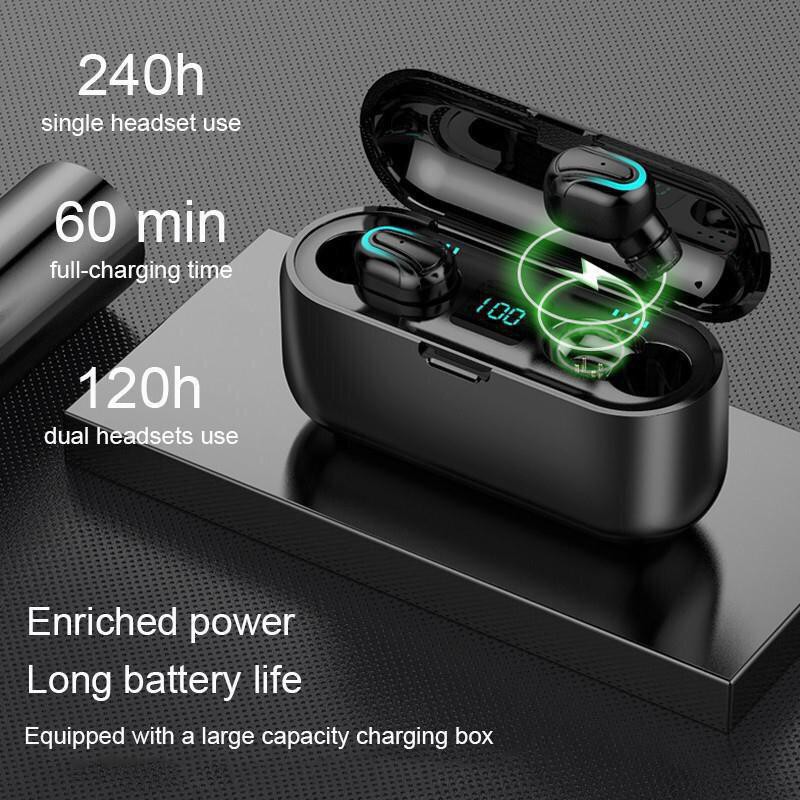 Q32 / F9 LED TWS Bluetooth Headset EDR Wireless Stereo Earbuds With Powerbank For IOS dan Android