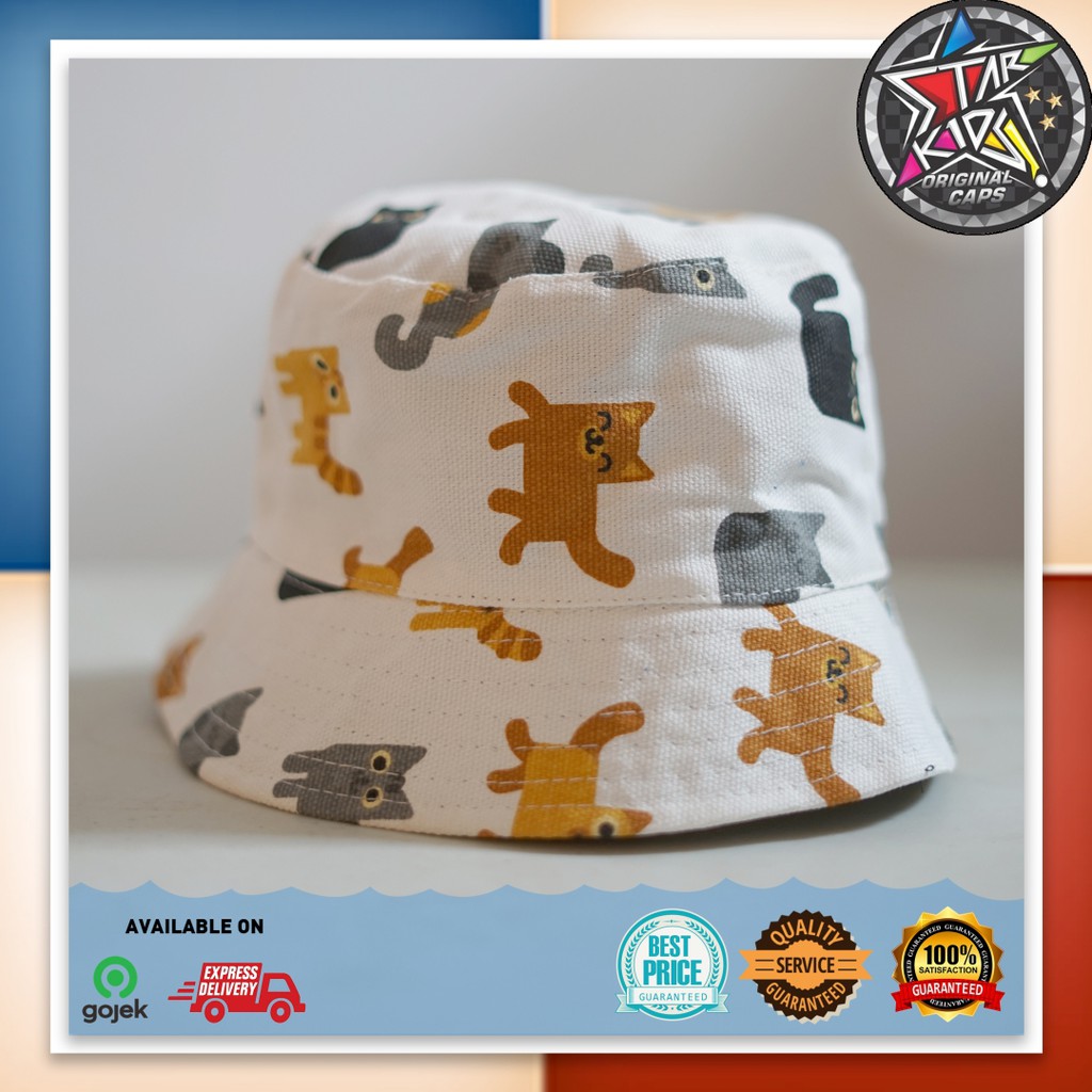 Topi Anak Model Bucket Hat Design Kucing Kucing Warna